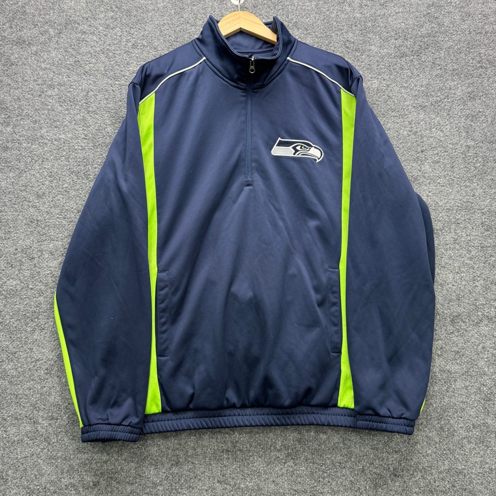 NFL Seattle Seahawks Quarter Zip Pullover Mens XXL Navy Green Fleece Outdoor